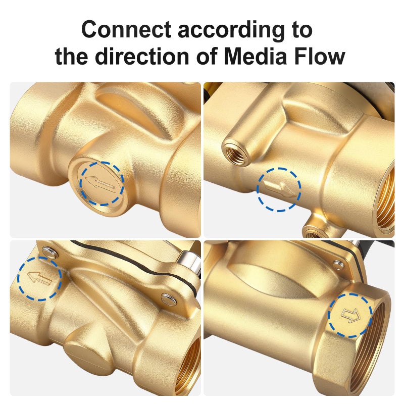 Baomain Brass Electric Solenoid Valve 1-1/2 Inch DC 12V Thread Direct Acting Normally Closed Compatible with Water Air 2W-400-40 Gold - Image 4